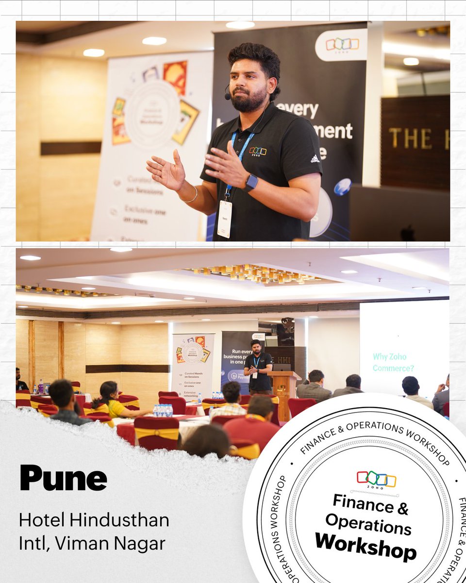 ZohoCommerce's tweet photo. Mumbai &amp; Pune, thank you for being part of the Zoho Finance &amp; Operations Workshop.

We met businesses building stronger commerce workflows from storefronts and orders to finance and ops.

More conversations &amp; more cities ahead: https://t.co/BrOg0OmAQu

#ZFWorkshopIndia2026 https://t.co/xbOYW1FZlc