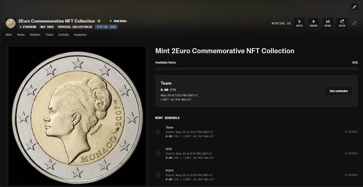 2€ Commemorative NFT Collection tweet media