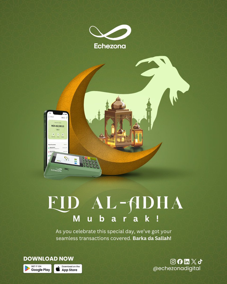 EchezonaDigital's tweet photo. Eid Mubarak! 🌙✨

As we celebrate joy, gratitude, and togetherness, may this season bring ease, prosperity, and seamless moments for you and your loved ones — both in life and in every transaction. 💳💙 https://t.co/pN2LmByEpW