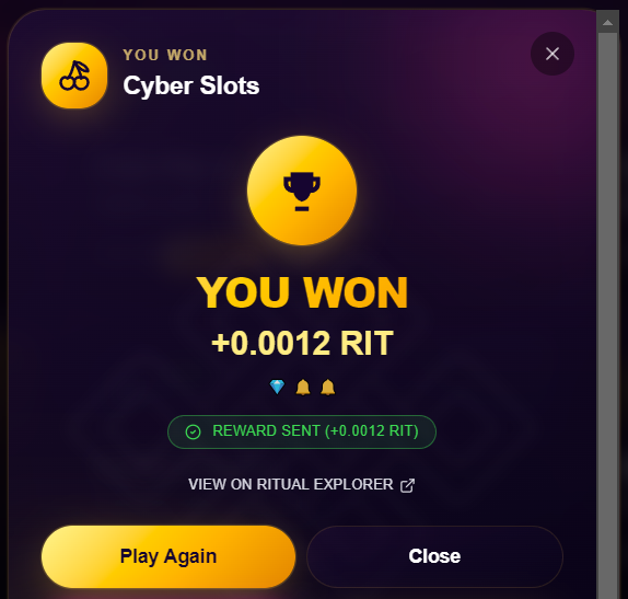 0xStacy1's tweet photo. Continuing to explore @ritualnet testnet and today I tested Lucky Arcade. It is full-featured onchain mini arcade built on Ritual Testnet. 

The lobby has 6 games

Neon Dice with payouts up to 96x, Coin Flip X where a correct guess doubles your bet, Cyber Slots with symbol matching, classic Roulette Pro, Crash Rocket where you have to cash out before the rocket crashes, and Daily Lucky Spin - a free reward every 24 hours

minimum bet is 0.001 RIT. There is a leaderboard tracking top players by number of wins and total amount won per day