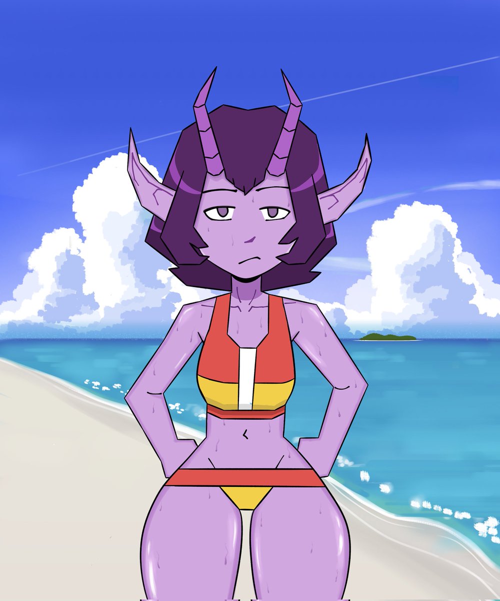 VeryWhimsy's tweet photo. Contesia wearing Kit's beach outfit #gameoverse #oc #art https://t.co/eeFmAEh1WT