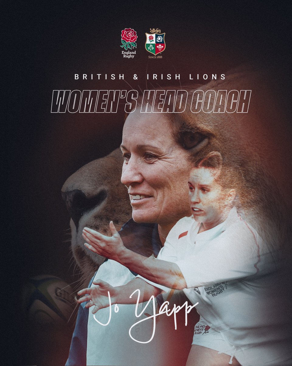 RedRosesRugby's tweet photo. Congratulations, Jo Yapp! 👏

The former Red Roses captain has been appointed Head Coach of the first British & Irish Lions Women’s team for their landmark series in New Zealand in 2027 🦁

Jo will take a sabbatical from her role as Head of Women’s Pathway at England Rugby to lead the Tour and will work part time for the Lions from July before taking on the role in a full-time capacity from January.