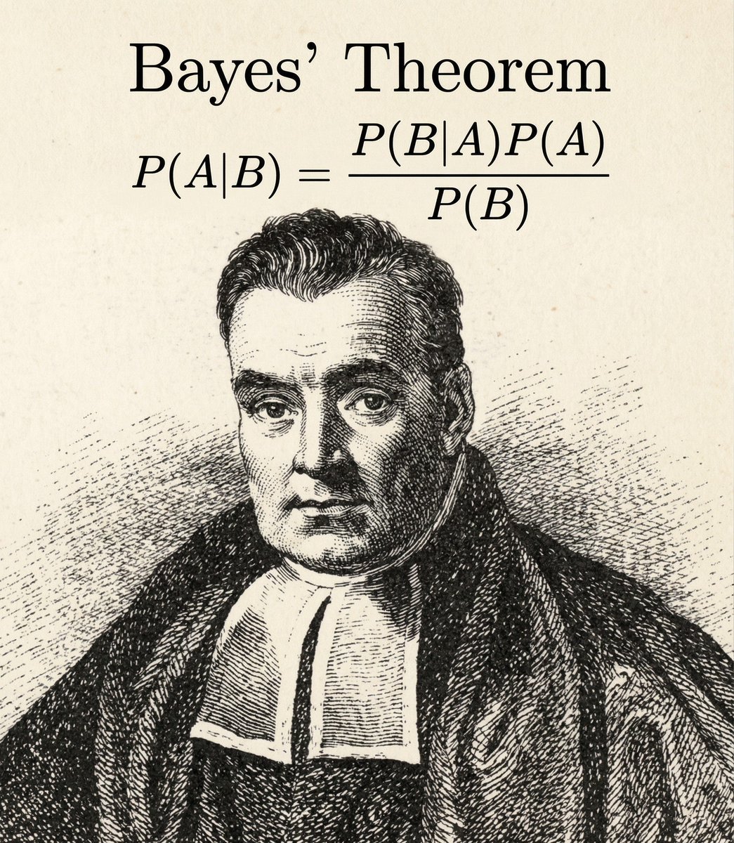 techNmak's tweet photo. Most engineers have seen this formula.

P(A|B) = P(B|A) × P(A) / P(B)

Almost none can explain what it actually does.

Here's Bayes' Theorem in plain English, and where it's hiding inside systems you use every day.

The core idea in one sentence:

Bayes' Theorem updates your belief about something after seeing new evidence.

That's it. Four terms:

Prior → what you believed before the evidence

Likelihood → how probable the evidence is, given your hypothesis

Evidence → how common the evidence is overall

Posterior → your updated belief after seeing the evidence

A concrete example:

Say 40% of all emails are spam (your prior).

You see a new email containing the word "lottery."

10% of spam emails contain "lottery." Only 1% of legitimate emails do.

Plug into Bayes:

P(spam | "lottery") = (0.10 × 0.40) / P("lottery") ≈ 87% 

The word "lottery" updated your belief from 40% → 87%.

That's Bayes in action. Prior belief + new evidence = updated belief.

Where it lives in AI:

1/ Spam filters
The Naive Bayes classifier, the algorithm behind most spam filters - applies this exact calculation word by word across an entire email. Each word shifts the probability up or down. It's called "naive" because it assumes each word is independent of the others, which isn't realistic, but works remarkably well in practice.

2/ Medical diagnosis AI
A patient has symptom X. What's the probability of disease Y? Bayes updates the base rate (how common the disease is) with the likelihood of seeing that symptom in patients who have it. Same formula, different domain.

3/ Your LLM's uncertainty
Modern language models don't just predict the next token, they assign a probability to every possible token. The sampling process (temperature, top-p) is directly working with those probability distributions. Bayesian reasoning is embedded in every response your model generates.

The insight most engineers miss:

Bayes doesn't give you certainty. It gives you a rational way to update uncertainty.

That's exactly why it's foundational to AI - real-world systems are never certain. They're always working with incomplete, noisy, probabilistic information.

Every model that learns from data is, at its core, doing some version of this:

Start with a belief. See evidence. Update the belief.

That's Bayes. That's machine learning.