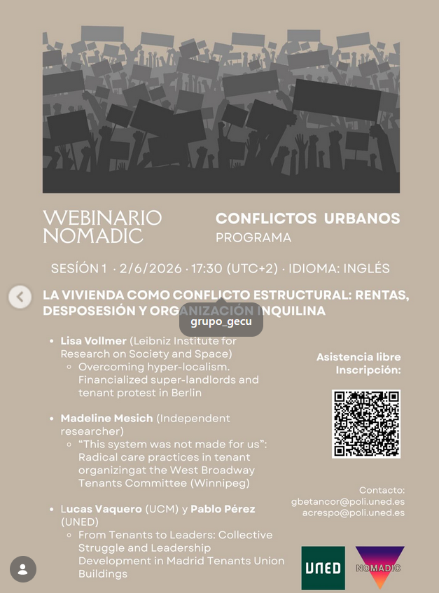 ISA_RC21's tweet photo. Webinar Urban Conflicts. Attendance is free of charge, register via the QR code on the poster.  The first session, which will take place on 2 June 2026 at 17:30  (UTC+2). For any enquiries, contact acrespo@poli.uned.es and  gbetancor@poli.uned.es #urban #sociology https://t.co/28kSjEnK94