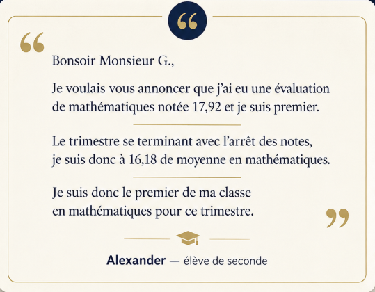 CoursLegendre's tweet photo. Bravo à Alexander pour ses excellents résultats en mathématiques.
Chez Cours Legendre, nous sommes fiers d’accompagner chaque élève vers la réussite.
Merci à Monsieur G. et à l’ensemble de nos enseignants pour leur implication et la qualité de leur accompagnement au quotidien. https://t.co/6F8d17zVnz