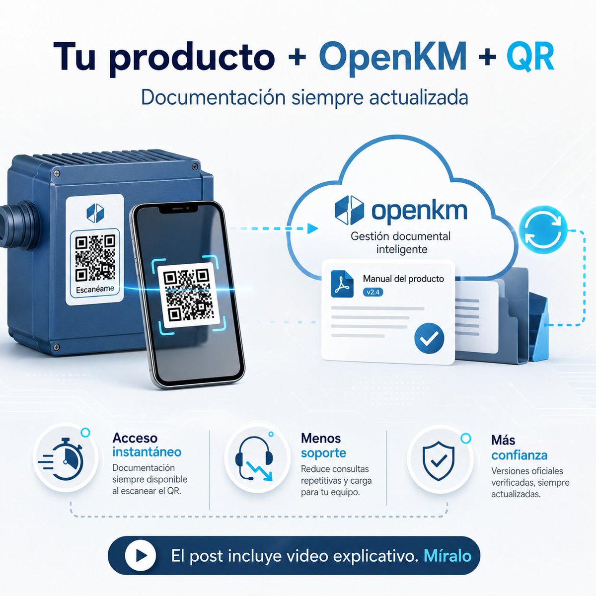 openkm's tweet photo. Tu producto puede hablar con tus clientes.
Con #OpenKM + #QR, cada usuario accede al instante a manuales, fichas técnicas y documentación actualizada. Sin PDFs perdidos. Sin versiones obsoletas. Sin más llamadas a soporte.
El post incluye video explicativo https://t.co/fPQ7v8Cx5h https://t.co/FsXudrETYU