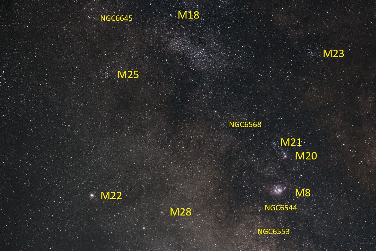 cometison568's tweet photo. いて座の領域に散らばる星雲、星団たち https://t.co/kJduyY0tac
