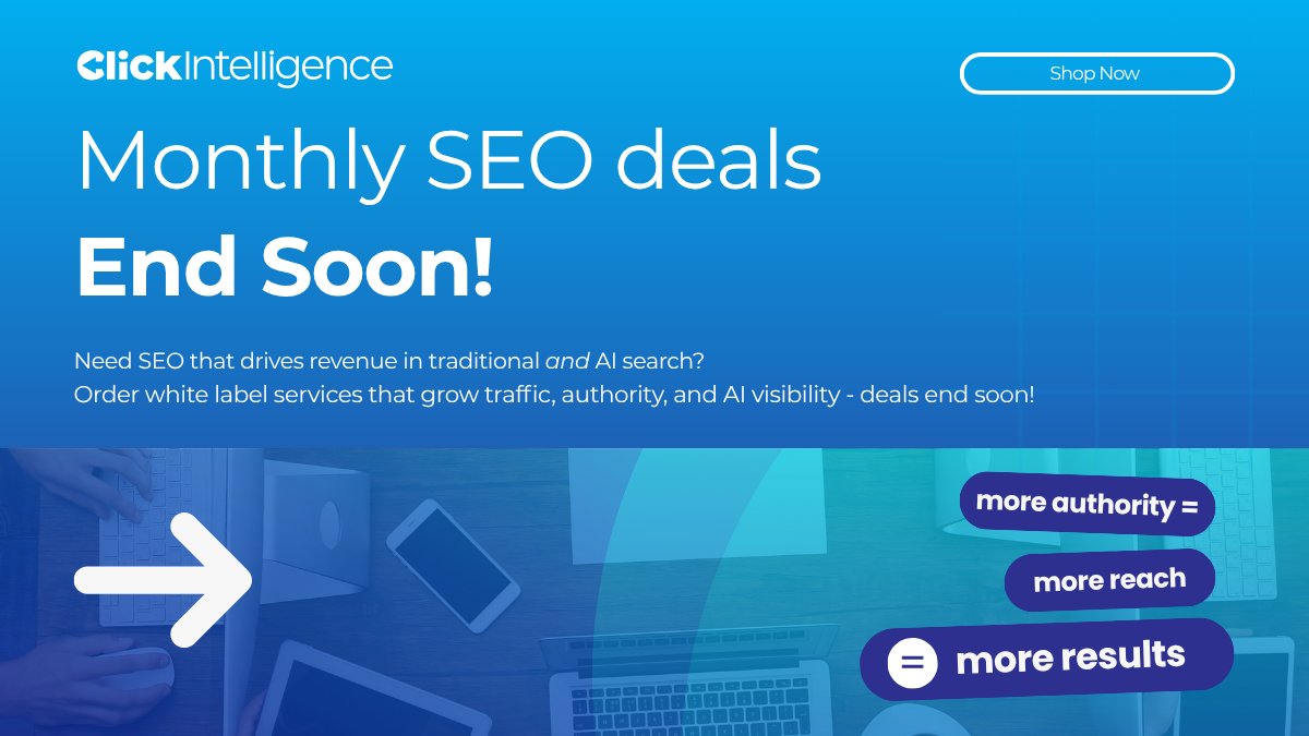 Click_Intel's tweet photo. This is your last chance to get your hands on:
• x3 FREE DR30+ Backlinks with Local SEO Packages (Professional) 
• BOGOF DR40+ Blogger Outreach (Approval) 
• 40% OFF Massive Link Building Package

Get our May offers before they end: https://t.co/HiNO5u3XeH
#LastChance #SEO https://t.co/FxGPMXlczy