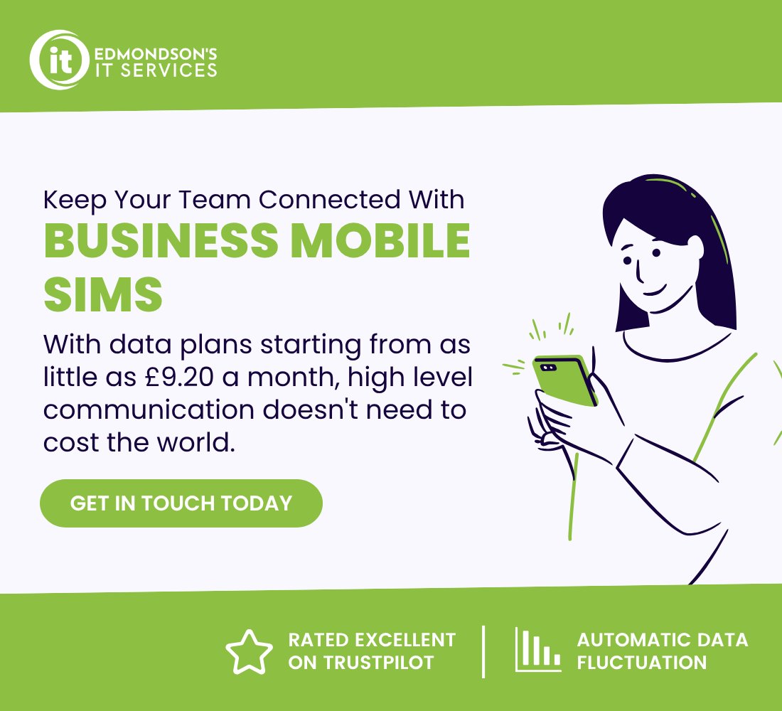 EdmondsonsIT's tweet photo. Stay connected wherever your business takes you with our business SIMs

Find the right mobile plan for your business today: https://t.co/qsOm1ifETL

#EdmondsonsIT #BusinessMobiles #ITSupport #YorkshireBusiness https://t.co/fRxyszItEq