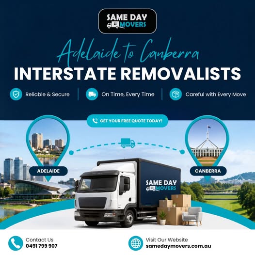 MoversSame's tweet photo. 🚚 Moving from Adelaide to Canberra?

Same Day Movers makes interstate #relocation safe, reliable &amp; stress-free! 🏡

📞 0491 799 907
🌐 https://t.co/Lt9DJNvVBJ

#SameDayMovers #AdelaideToCanberra #InterstateMoving #Removalists #FurnitureRemoval https://t.co/RsWSz5xPxY
