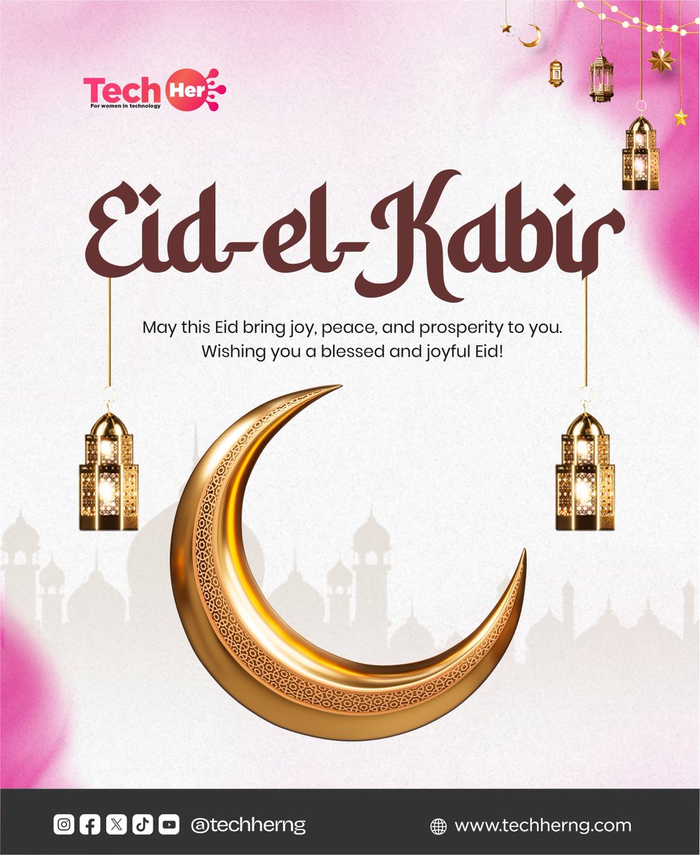 TechHerNG's tweet photo. Eid-el-Kabir is here, and honestly? We hope your day is filled with all the good things: great food, plenty laughter, sweet moments with family and friends, and enough joy to carry into the new week.

This season is such a beautiful reminder of community, kindness, and showing love in both big and little ways, values that mean a lot to all of us at TechHer 💛

To everyone celebrating, we’re wishing you peace, happiness, and a truly beautiful celebration.

Eid Mubarak from all of us at TechHer 🌙