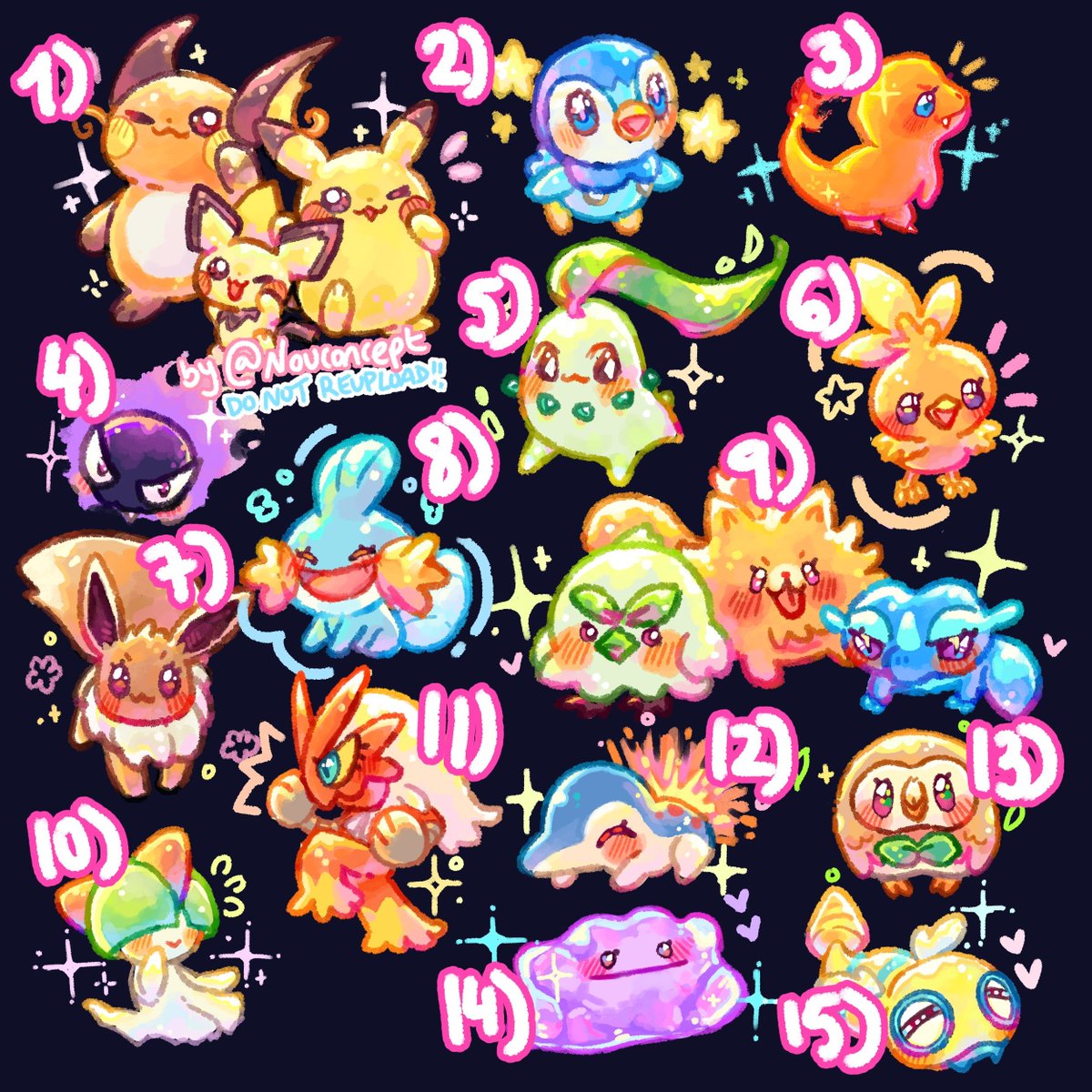 nouconcept's tweet photo. ✨🌈 POKÉ-STICKERS MERCH GIVEAWAY! 🌈✨
 
How to join!🌱 
🎨 Follow @nouconcept and @VograceCharms 
🎨 Comment with 5 numbers from the pics below and they'll be sent to you as shiny holo stickers!✨ 

International shipping + all costs covered!✨Ends on june 10th, 6 winners!🌱 https://t.co/IRrrRyjEzb