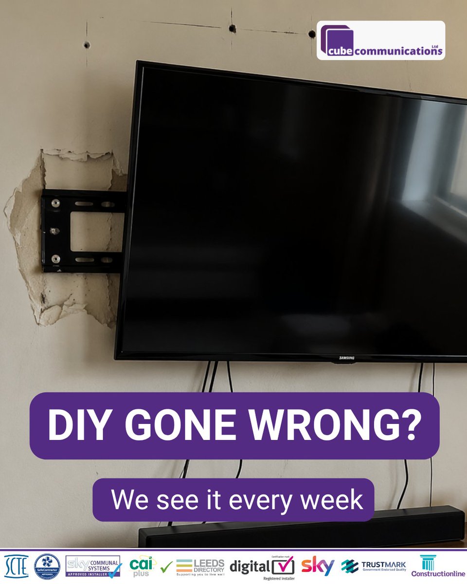 Cube_Comms's tweet photo. Crooked screens. Loose brackets. Damaged walls.

We fix bad installs… or stop them happening.

Book it properly: https://t.co/gB7pQqCsTb https://t.co/8H0mtWR8oJ