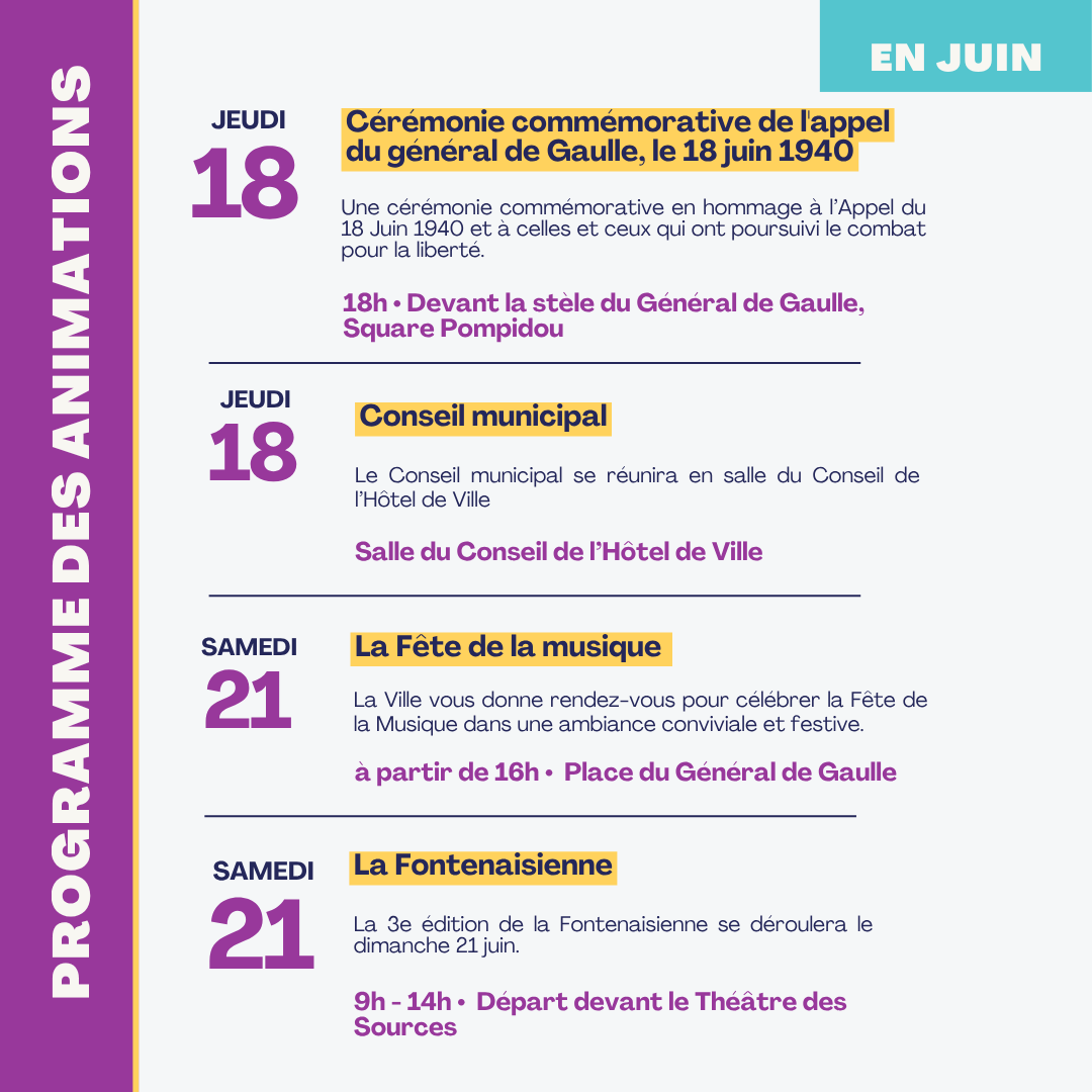 fontenay92's tweet photo. 🌞 Juin à Fontenay-aux-Roses : expos, Fête de la Ville, course de karts, Fête de la Musique avec scène ouverte, cérémonies, sport et animations rythmeront tout le mois ! 💜

📅 Infos &amp; agenda : https://t.co/kEVq95AulQ https://t.co/ImlPeVtedI