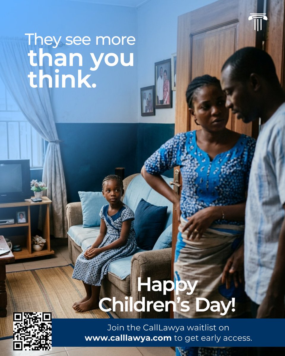 CallLawya_app's tweet photo. Children see more than we think.
When family issues arise, they shouldn’t feel powerless.
This Children’s Day, give parents & guardians easy access to verified lawyers.
Join CallLawya waitlist https://t.co/ltatEEpWBt
#ChildrensDay #ProtectOurChildren #CallLawya #AccessToJustice https://t.co/45RJq0qCht