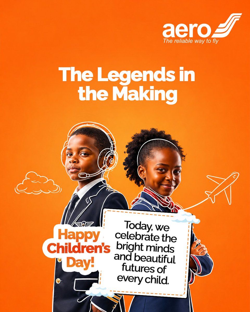 flyaero's tweet photo. Celebrating the smiles, dreams, and endless possibilities that children bring to our world. 

Here’s to the future pilots, leaders, innovators, and legends in the making.
Happy Children’s Day from Aero Contractors! 

#HappyChildrensDay #LegendsInTheMaking #AeroContractors https://t.co/dnYDGdVSrs