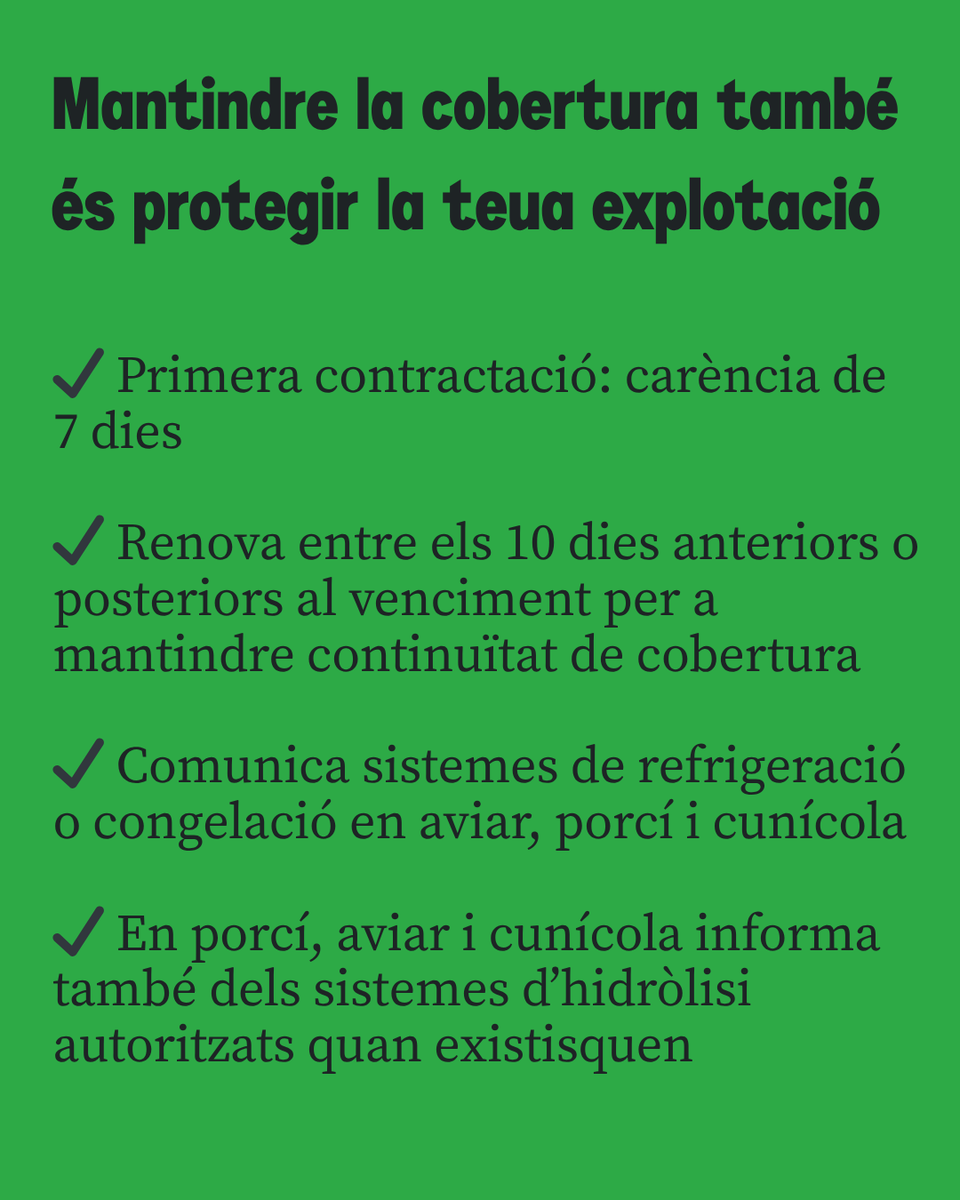 UnioLlauradora's tweet photo. 🐄🐖🐑 Protegeix la teua explotació

✔ Subvenció afiliats @UnioLlauradora 

✔ Cobertura diferents espècies

✔ Carència inicial 7 dies

📞963530036

📲673790072

🌐 https://t.co/wiDjdvkZXE https://t.co/qzmAhuzFt2