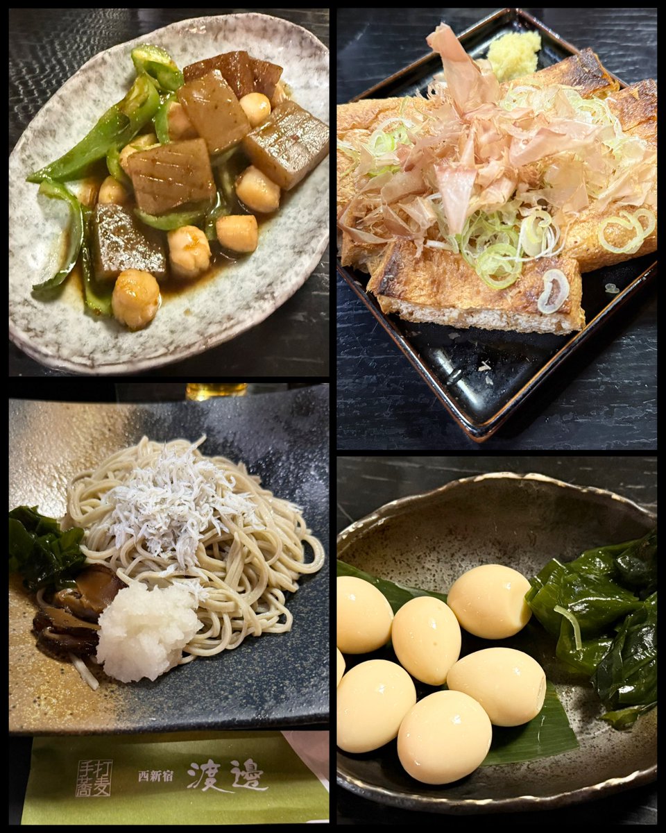 aigyok's tweet photo. 渡邊

東京都新宿区西新宿1-12-10
八洋ビル 1F

2026.蕎麦屋巡り44軒目

うずらの玉子の味噌漬け：550円
栃尾の油揚げ：700円
貝柱とこんにやくピリ辛煮：750円
しらすそは：1,150円

.

#手打蕎麦渡邊 #栃尾の油揚げ #栃尾油揚げ #うずらの味玉 #蕎麦屋 https://t.co/61BH79ERU9