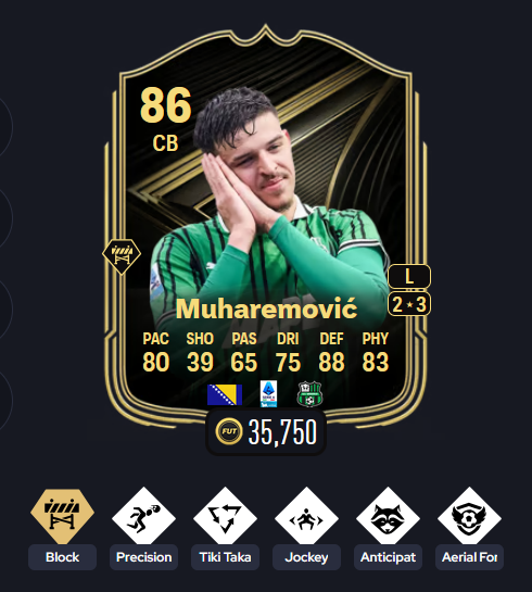 UnickUTD's tweet photo. @eurofootcom Look at that chonky cat! 

Coming to Muharemović this is his only special card (TOTW) on EA FC 26! 

He's 6' 2" Tall Left footed Center Back defender! Heard he's was scouted by lot of clubs 👀 https://t.co/CyVOJh4kWf