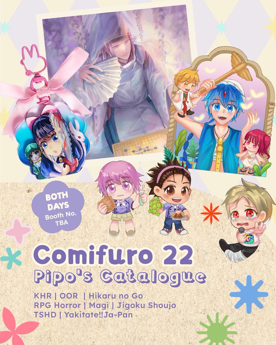un_nyaan's tweet photo. Pipo post #cf22 PO/ aftersales Catalogue
📅27 May - 1 June 2026
Katekyo Hitman Reborn, Yakitate Japan, Magi, OOR, RPG horror (Uri, Ib, Mad Father and more) , TSHD, Jigoku Shoujo, Hikaru no Go 
🔗in rep below #Comifuro22 https://t.co/J1TZfaJ8xQ