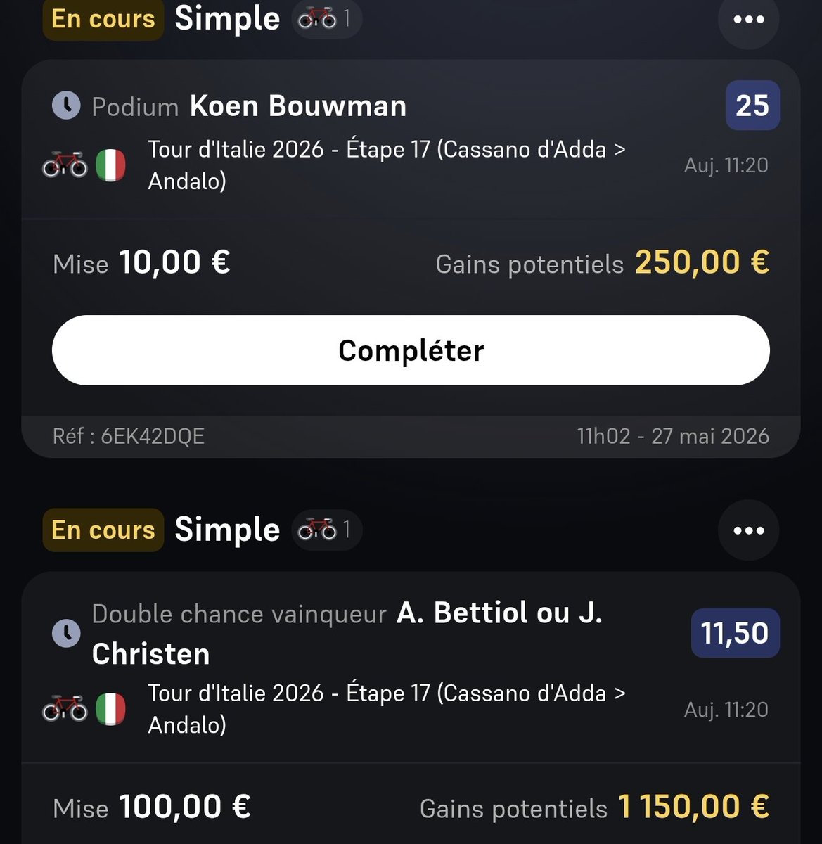 pronoland_'s tweet photo. Giro étape 17

Bettiol ou Christen à 11.5
Sheffield à 50, t3 à 15
Poels t3 à 15
Bouwman t3 à 25
Milesi à 60

Pas inscrit sur Winamax ? Reçois 10€ cash + 10€ freebet avec mon code : MER9HI

https://t.co/9t8AO31GOs 

Y a littéralement 100 mecs qui peuvent gagné aujourd'hui. J'ai principalement focus des profils de bons rouleurs qui savent grimper et qui ont une petite pointe de vitesse 🙏

❤️ /RT si tu suis !