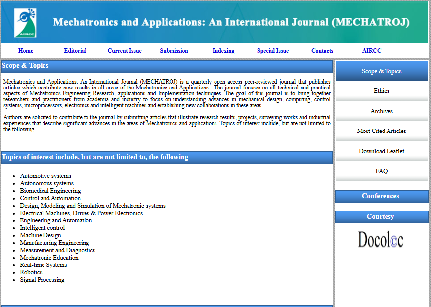 MECHATROJ's tweet photo. Submit Your Research Articles...!!!

Mechatronics and Applications: An International Journal (MECHATROJ)

Webpage URL: https://t.co/zWeOutjWIo

Submission URL: https://t.co/Zz6plg0Ta0

Contact us: mechatrojjournal@airccse.com (or) mechatroj@aircconline.com https://t.co/N67nwLzu4z