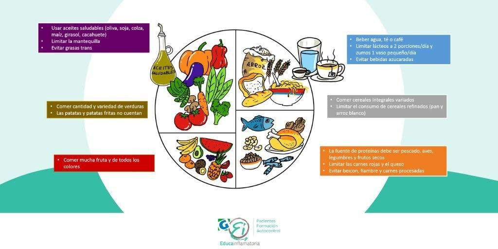 EntrenaEII's tweet photo. Te compartimos algunas recomendaciones GENERALES de alimentación tanto para pacientes con #EII como para la población general. Recuerda SIEMPRE consultar con un profesional antes de introducir cambios significativos en tu dieta 👇