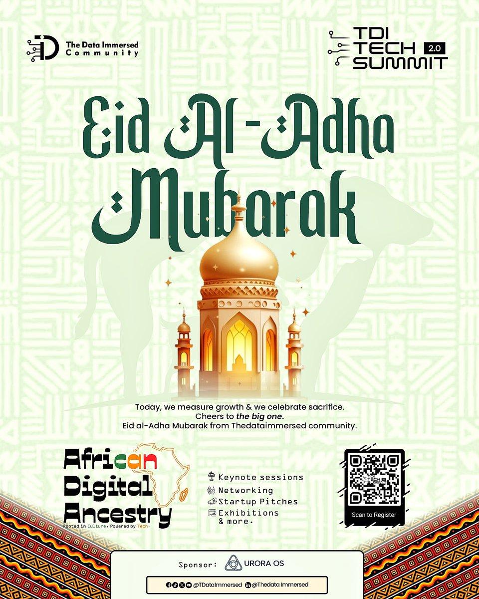 TDataImmersed's tweet photo. As we celebrate this blessed season, may joy fill your hearts, peace rest upon your homes, and blessings overflow in every area of your lives.

Thank you for being a vibrant part of the TDI family. May this Eid bring renewed hope, unity, favor, and countless reasons to smile. 🤍

Wishing every member of the TDI Community a beautiful and memorable Eid celebration!