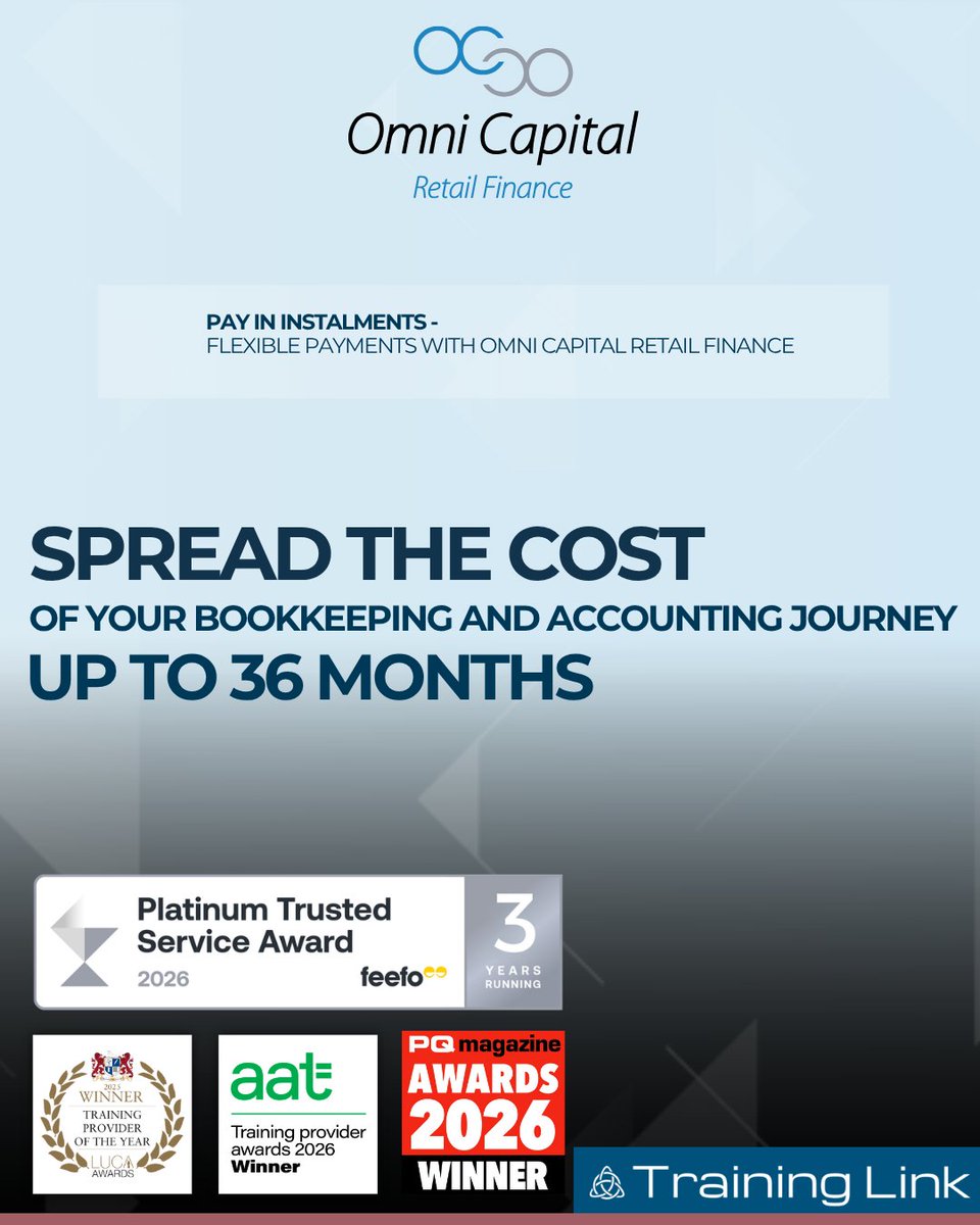 TrainingLinkUK's tweet photo. When embarking on your #Accounting or #Bookkeeping Journey, Omni Capital Retail Finance can help spread the cost of your studies over up to 36 months.

The application process is simple; it takes around 5 minutes for you to complete!

➡️ https://t.co/XJUo9X55pT

#DistanceLearning https://t.co/DaySAyCq0C
