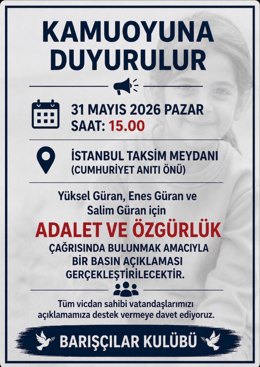 Bariscilarkulub's tweet photo. Bu pazar saat 15:00’da Taksimdeyiz.

Yüksel Anne’nin artık en azından Narin kızın mezar taşına kavuşması gerekiyor. https://t.co/mKxZpZzL0D