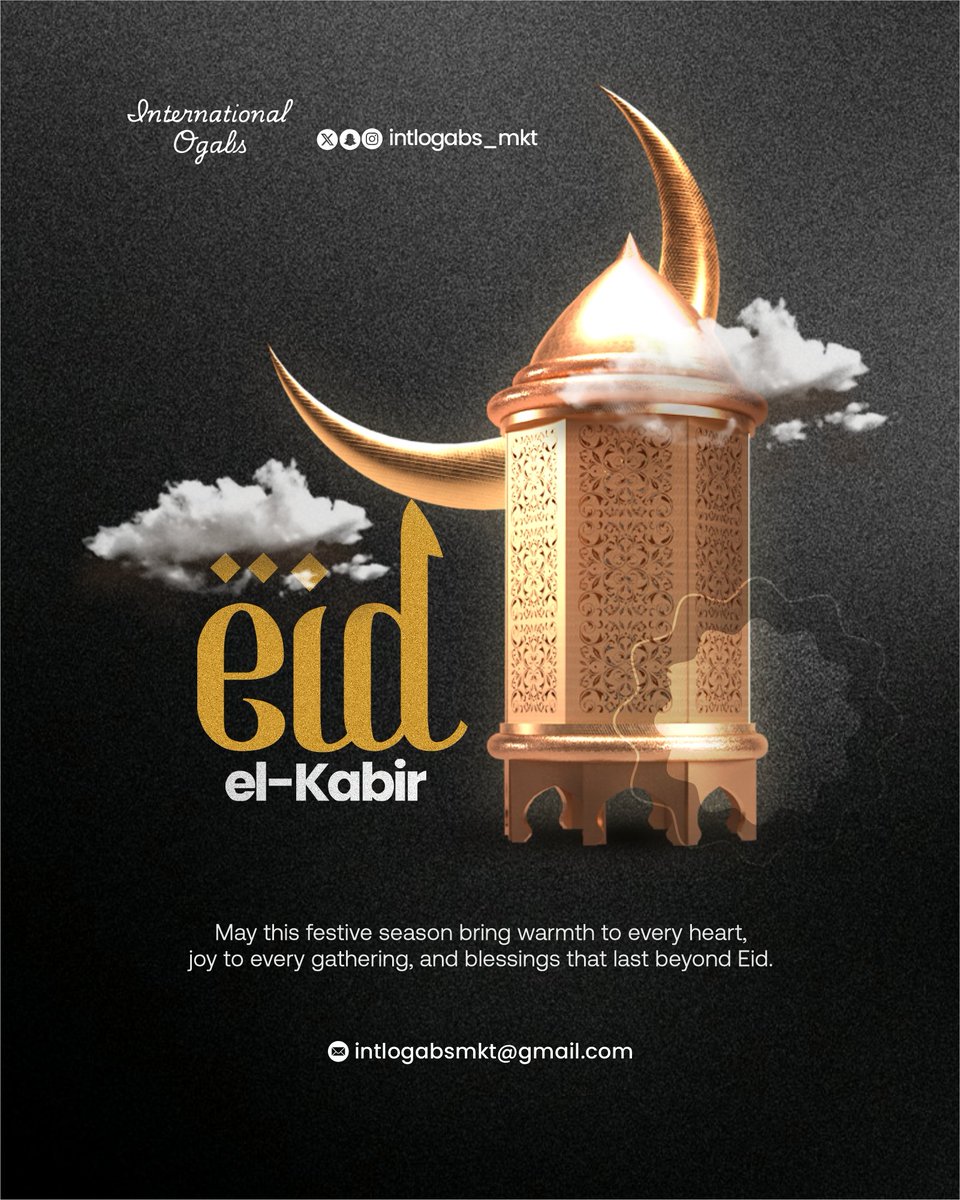 intlogabs_mkt's tweet photo. May this festive season bring warmth to every heart, joy to every gathering, and blessings that last beyond Eid. ✨ 
#BrandStrategy #MarketingAgency #IntlOgabs #DigitalMarketing #promotion https://t.co/4eYWP1dMOa