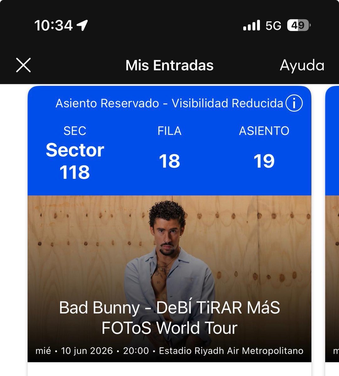 MarciaSRob's tweet photo. Vendo 3 entradas para Bad Bunny en Madrid!!!

10 junio 2026 https://t.co/4tPwPoyJ8M