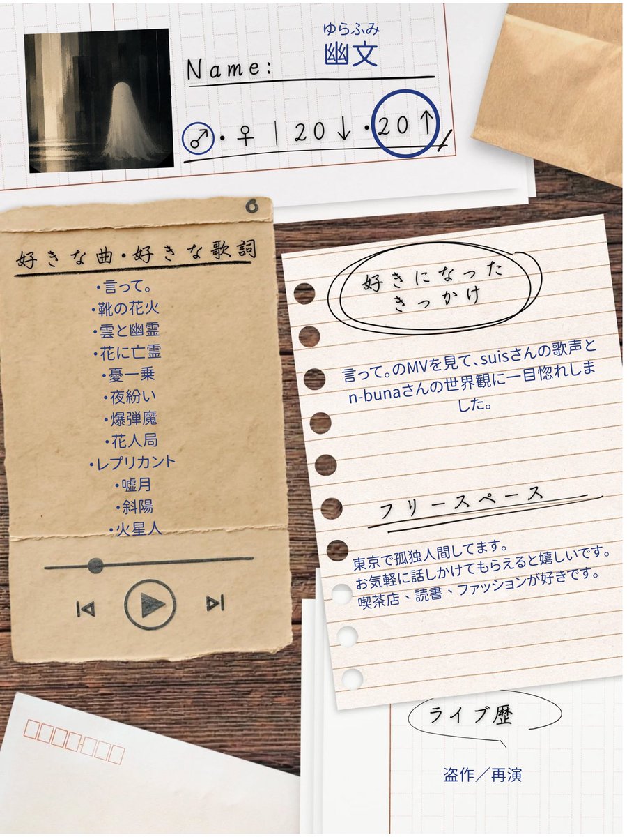 dabun_o0's tweet photo. はじめまして、幽文(ゆらふみ)です。

ヨルシカは遠くからずっと追ってましたが、
こうして世界に踏み込むのは初めてです。何卒、何卒です。

ぜひ気軽に話しかけてもらえると嬉しいです☕️

#ヨルシカ好きな人と繋がりたい
#ヨルシカ自己紹介カード https://t.co/zTNTxxRBtT