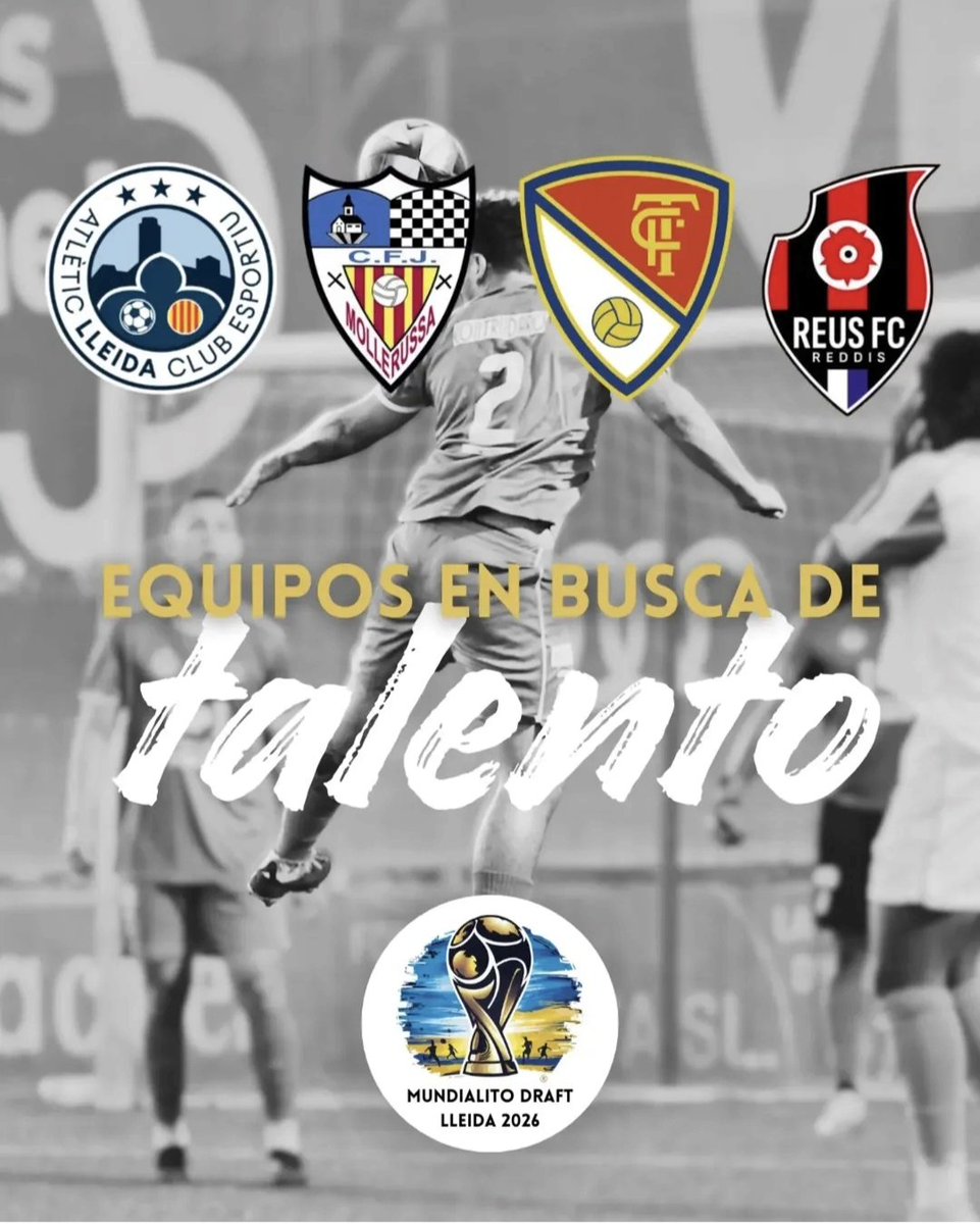 massoni8's tweet photo. 📣 El MUNDIALITO DRAFT de #Lleida atrae a grandes clubes ⚽️

Equipos como Atlètic Lleida @atletic_lleida y Mollerussa @CFJ_Mollerussa (3a RFEF) y Terrassa @TerrassaFC y Reus @ReusFCR (2a RFEF) estaran presentes en busca de nuevos talentos! 👀🫵

▶️ ¿Preparado para destacar? https://t.co/h2hXXHFLPY