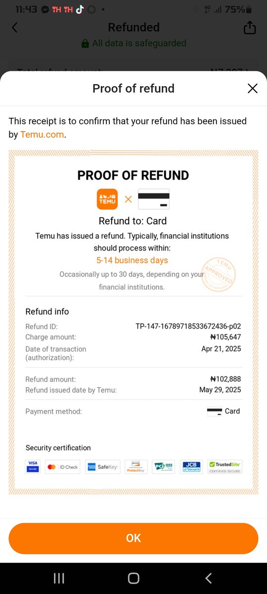 OkaforToch01's tweet photo. @FirstBankngr I returned what i bought from TEMU and they initiated a refund,no error reversal was made first bank is just trying to defraud me.below are prove of refund from TEMU https://t.co/ScpDBHsqTN