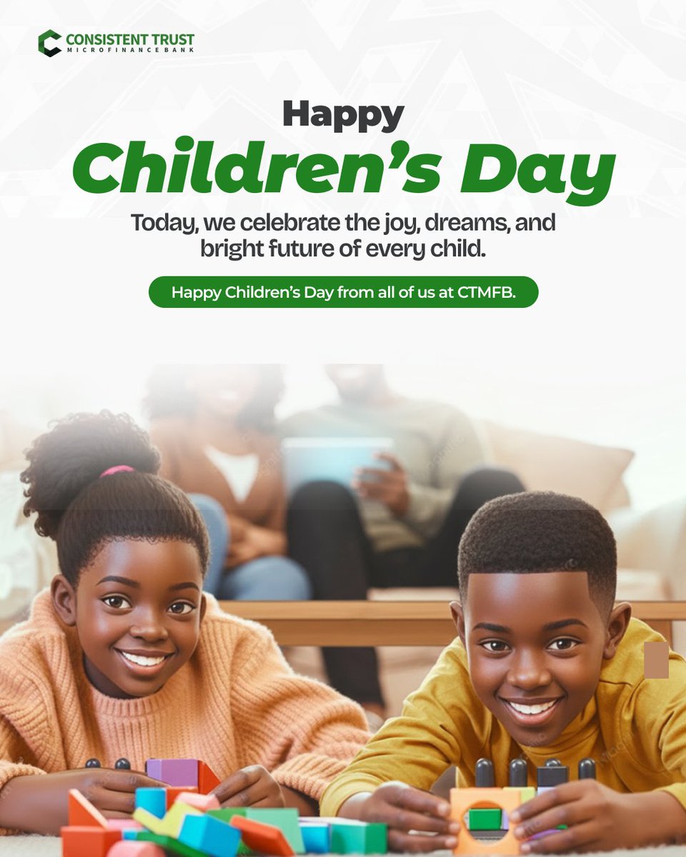 ctmfbhq's tweet photo. Today, we celebrate the joy, dreams, and bright future of every child.

Keep dreaming big. Keep shining bright. ✨

Happy Children’s Day from all of us at CTMFB.

#ChildrensDay #banking #ctmfb https://t.co/vxuGfFyPAT