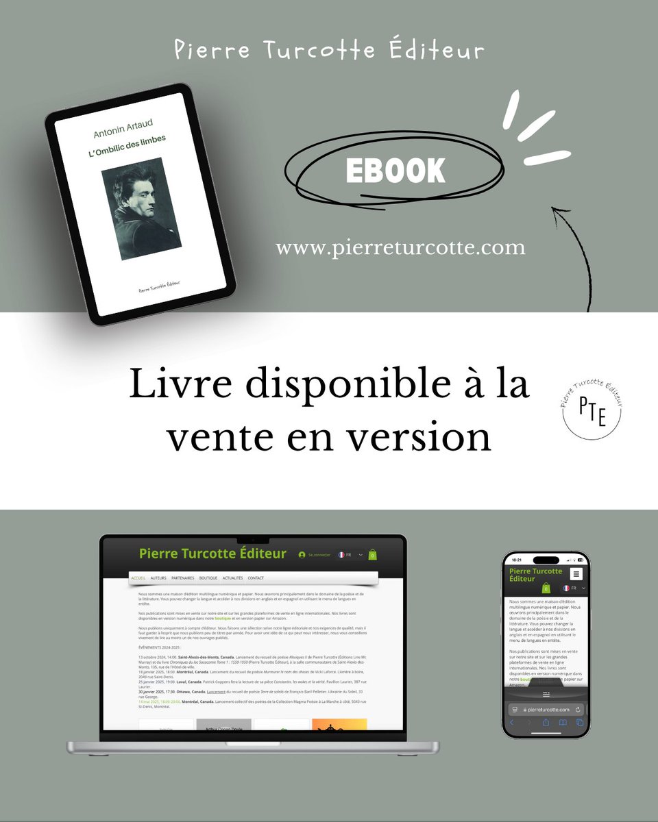 TurcottePierre4's tweet photo. 📚 Nouvelle publication 📚

Découvrez « L’Ombilic des limbes » d’Antonin Artaud. ✨

Ebook 👉 https://t.co/DLFGHMvDXO

#artaud #ombilicdeslimbes #poésie #surréalisme #nouvellepublication #nouveautés #PierreTurcotteÉditeur https://t.co/GHPX5woeHF