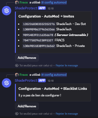 shadetechoff's tweet photo. 🚀 #ShadeProtect v1.0.0

Nouvelle version de l’AutoMod 👀

⚖️ Sanctions automatiques
📩 Invitations Discord
🗑️ Blacklist des liens
⚙️ Configuration avancée directement depuis Discord
nouvelles commandes &amp; logs améliorés. https://t.co/WttGEgWdok