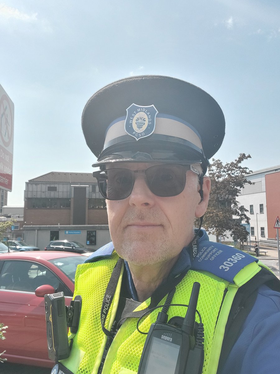 Sutton_WMP's tweet photo. Sutton Trinity's PCSO Smith has been out patrolling the carparks at Good Hope Hospital, Sutton Coldfield as part of the #HospitalWatch scheme. https://t.co/GF81poMERR