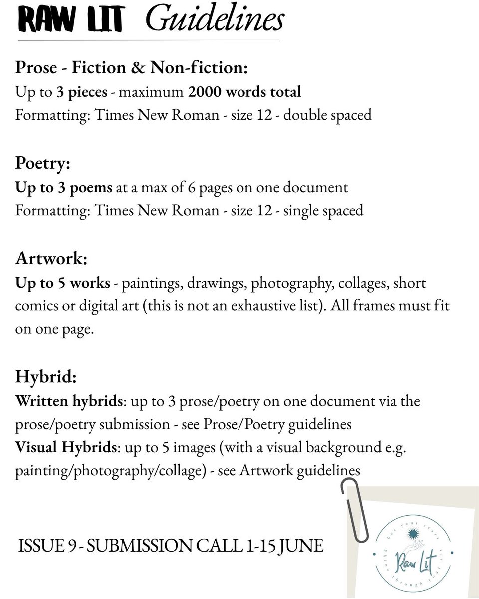 rawlitmag's tweet photo. We're opening on Monday!
Here's a reminder about our guidelines. Find out more: https://t.co/FwGG56OsrP https://t.co/1PHjberCVj