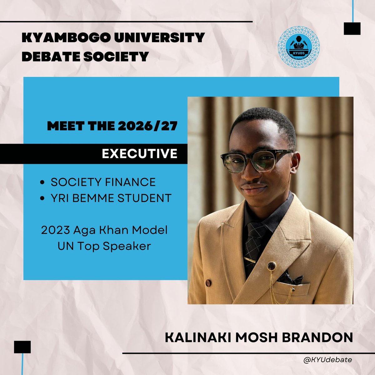 KYUDebate's tweet photo. ▪️▪️▪️❄️▪️▪️▪️
MEET THE EXECUTIVE 2026/27

A new chapter.
A new vision.
A new generation of leadership.

Get ready to meet the minds set to shape the future of Kyambogo University Debate Society. 🎙️✨
@Kalinakicodes

#KYUDS26 #MeetTheExecutive
▪️▪️▪️▪️▪️▪️▪️▪️
KYUDSPUBLICATION© https://t.co/oBS6rQBgs0