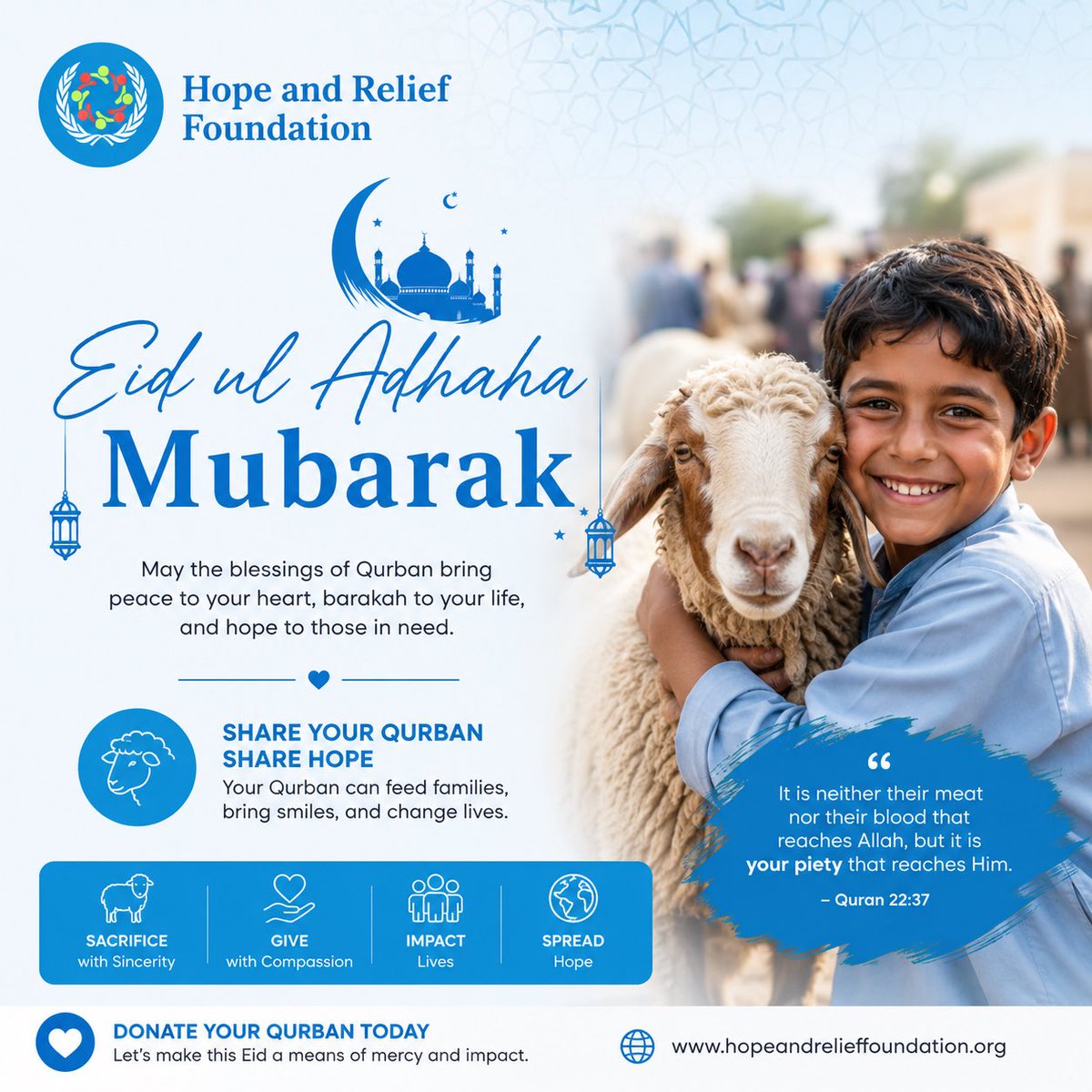 HopeandRelirf26's tweet photo. 🌙✨ Eid ul Adhaha Mubarak from Hope and Relief Foundation ✨🌙
May this blessed Eid bring peace, mercy, and countless blessings to you and your loved ones. #HopeAndReliefFoundation #عيد_الأضحى #عیدقرباں_عہدمزاحمت #KurbanBayramımızMübarekOlsun #مجلس_التعاون_اخوه_وتكامل_45 https://t.co/KDVhqQhiUo