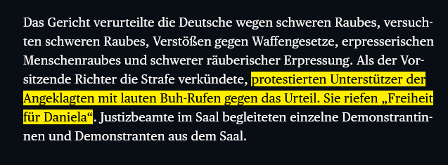 Politprimat's tweet photo. 13 Jahre Haft (nicht rechtskräftig) für #RAF-#Terror|istin Daniela #Klette wegen schweren Raubes, versuchten schweren Raubes, Verstößen gegen Waffengesetze, erpresserischen Menschenraubes und schwerer räuberischer Erpressung.  
Bei Festnahme wurden Waffen, Munition, Gold, 240.000 €, gefälschte Ausweise und eine Panzerfaust-Attrappe sichergestellt.
Ich finde, sie ist sehr gut weggekommen. 
https://t.co/5AGiyjphoo
Und #Linke so: