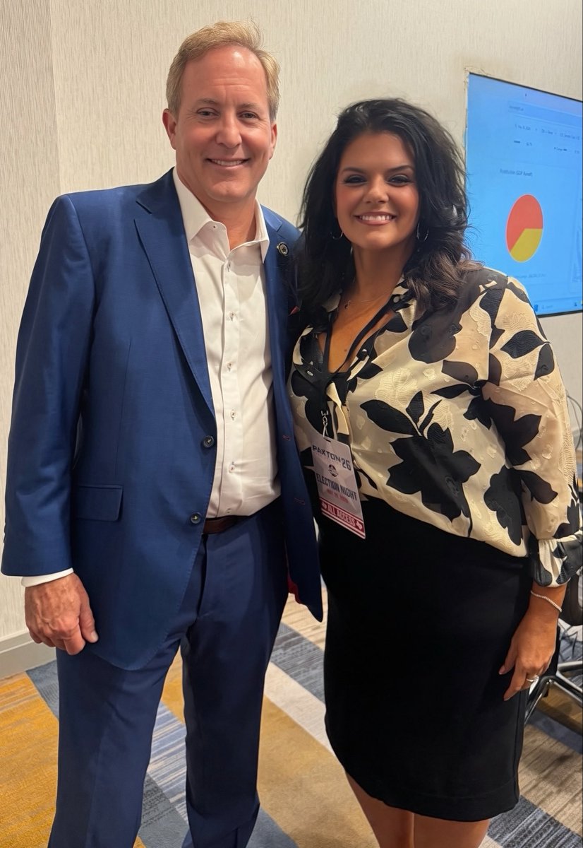 Michellebbz's tweet photo. Last night was historic. It was my 4th statewide win w/AG @KenPaxtonTX. I'm completely exhausted, & my phone died. I'll message everyone today. I just wanted to share what's in my heart — I love you all & am so grateful for many of you who poured your hearts into helping AG Paxton win. I took a photo with him right after the race was called as a keepsake. I know he will serve you well. Now, onto November! Thank YOU ALL SO MUCH!