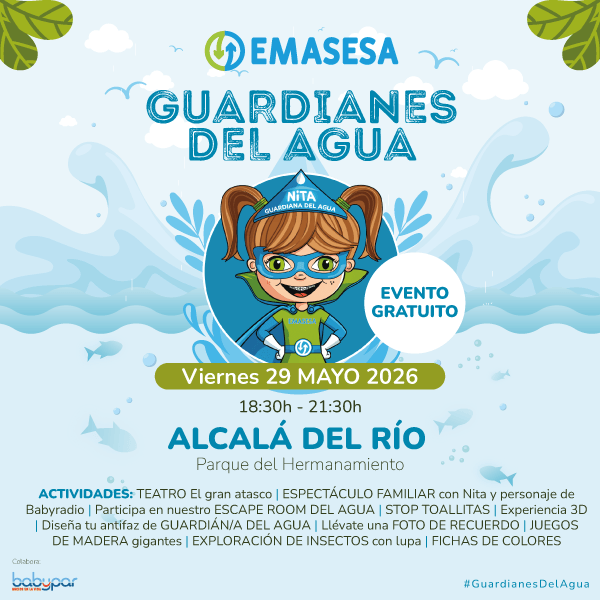 emasesa's tweet photo. 💧 Nueva cita con los #GuardianesDelAgua en Alcalá del Río
📅 29 mayo | 📍 Parque del Hermanamiento
🦸‍♀️ Juegos y talleres con Nita para aprender a cuidar el agua
👨‍👩‍👧 Plan gratuito en familia
🔗 Toda la info 👉 https://t.co/TJsFTnuIVX
#EMASESA #TuAgua @AytoAlcalaRio https://t.co/U0JoiCINar