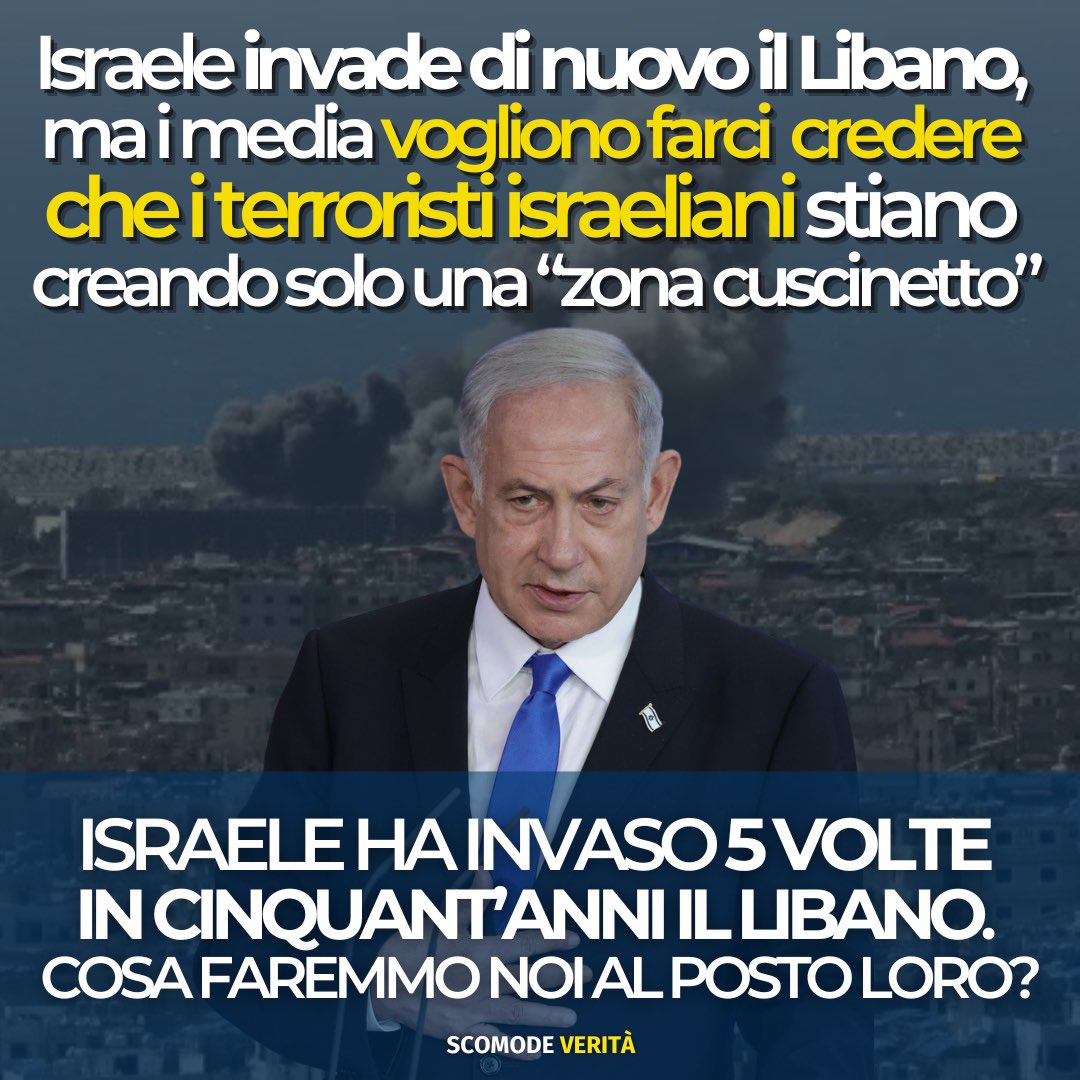 ale_dibattista's tweet photo. Per i media di sistema invadere (se ci sta di mezzo Israele ovviamente) diventa “entrare” o “compiere operazioni di terra” mentre occupare diventa “creare una zona cuscinetto”. Che schifo! Leggete qui 👉 https://t.co/mc4I7RDe0Y e iscrivetevi al mio canale Substack https://t.co/K5pMo60TTL