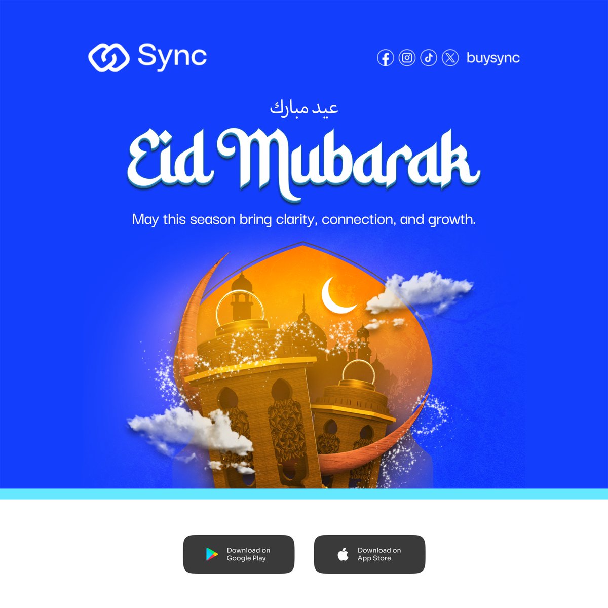buysync_'s tweet photo. Eid Mubarak to everyone celebrating today. 🌙
May this season bring clarity, connection, and the energy to build what comes next.
From all of us at SYNC — have a blessed Eid.
https://t.co/r3u0PleQOL
#EidMubarak #EidAlAdha #SYNC https://t.co/CghphpC6Zz