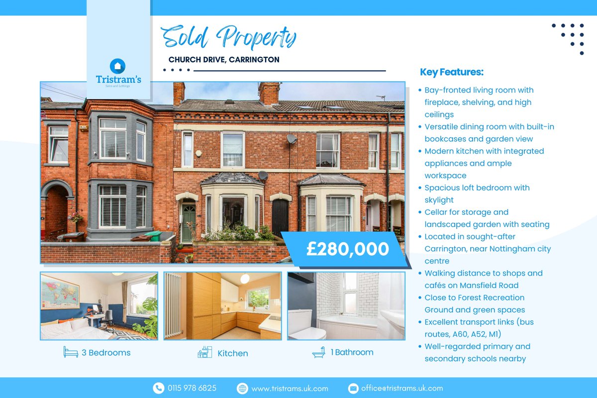 TristramsUk's tweet photo. Guide Price: £280,000
Bedrooms: 3
Property Location: Church Drive, Carrington

This elegant Victorian mid-terrace combines generous proportions, character features, and modern updates, arranged across three floors with the additional benefit of a cellar and a landscaped rear garden.

#SoldProperty
#CarringtonProperty
#Home
#UKRealEstate
#UKProperty