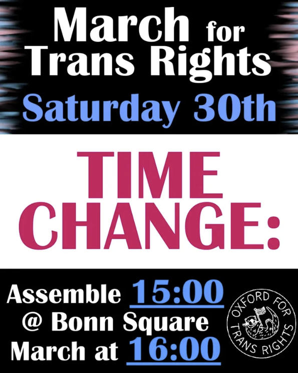 barb1917's tweet photo. 🏳️‍⚧️ March for Trans Rights 🏳️‍⚧️
Organised by Oxford for Trans Rights
Join us in protest against the discriminatory EHRC guidance, equal rights NOW!
🗓️ Saturday 30th May
Assemble 15:00 Bonn Square
March begins 16:00 https://t.co/ETRjabAcwK