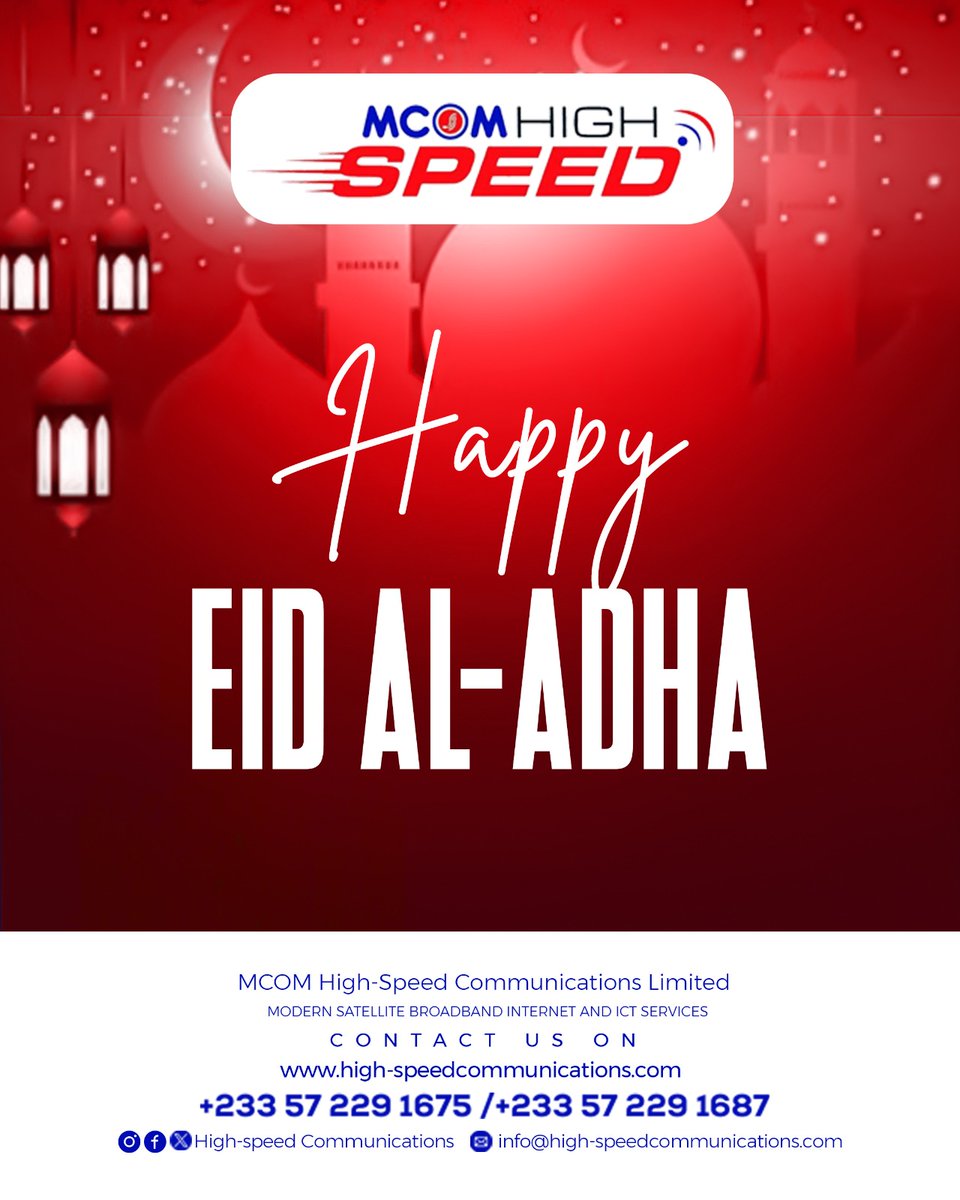 High_Speed_Coms's tweet photo. Connected by technology. United by values. Powered by data. 🌙📡✨
At @High_Speed_Coms , we’re proud to keep you connected with fast, reliable internet and smart data solutions that power everyday moments.
Happy Eid ul Adha!
Eid Mubarak 🌙
#EidUlAdha #ConnectedEid #DigitalAfrica https://t.co/MIOMgGYD5y